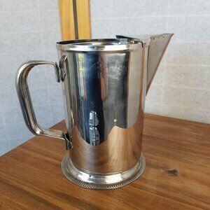 Stainless Steel Water Pitcher Restaurant Style 7" Tall Ice Blocker Vintage 2 QT
